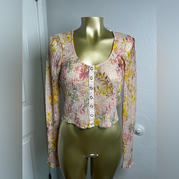 We The Free Sheer Floral Top - Pink and Green XS - Picture 2 of 7